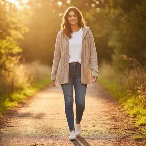 LL Bean Cardigan Cable Knit Hooded Zipper Size XL